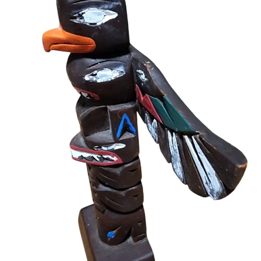 Authentic Alaska Craft Totem Pole Ketchikan Carved Wood Moveable Painted